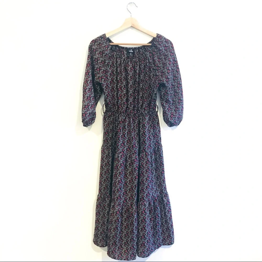 Lulus Off Shoulder Floral Midi Dress Boho Cottagecore Long Sleeve S - Picture 5 of 17